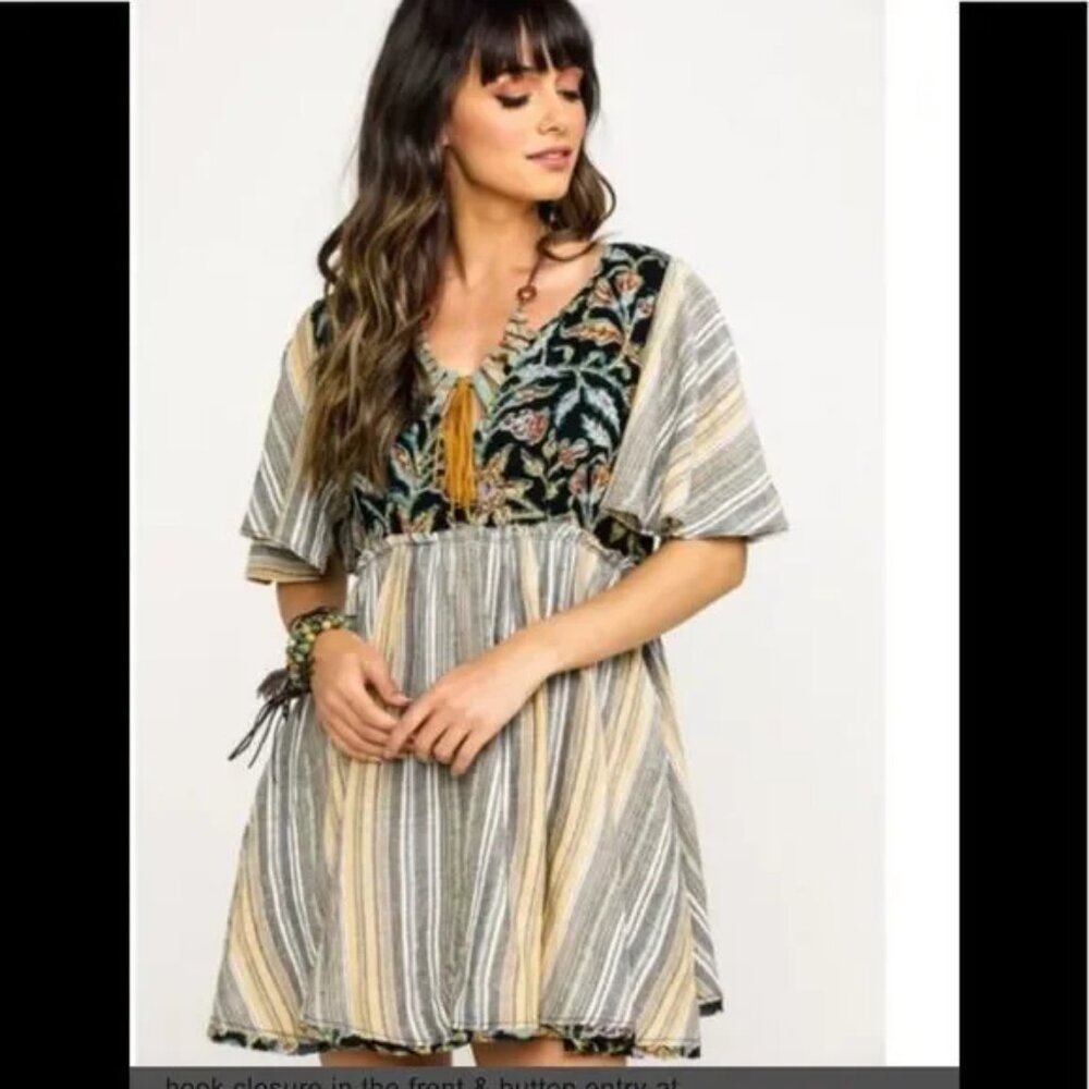 Free People Under the Sun Tunic Boho Floral babydoll Mini Dress Women Medium